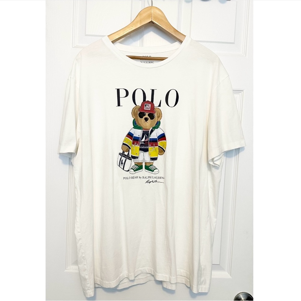 *POLO RALPH LAUREN* Bear with Red USA Flag Cap White T-shirt